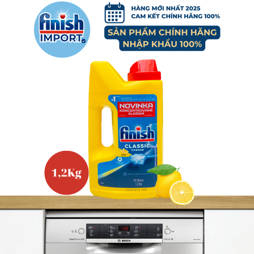 Hộp bột rửa chén Finish Classic 1,2Kg (Hương chanh – 120 lần dùng) – (Dành cho máy rửa chén 7-8-9-10-12-13-14-15 bộ).